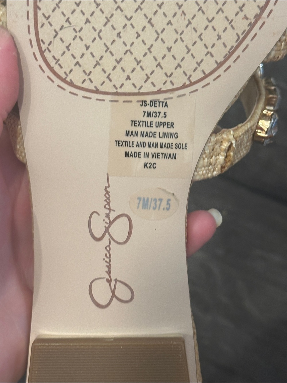 Jessica Simpson Tan Jeweled Raffia Slide Sandals - Picture 3 of 3
